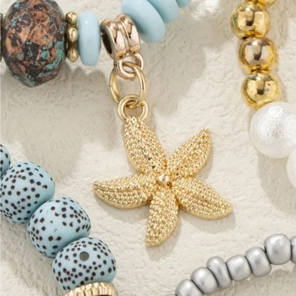 Boho Coastal Beaded Bracelet Set w/ Starfish Charm - Picture 5 of 5